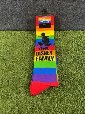 Disney Mickey Mouse Crew Socks Men Women LGBTQ Pride Rainbow Stripes Size 9-11